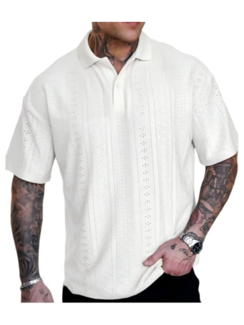 Mens Casual Polo Shirt Short Sleeve Summer Knit Golf Dress Shirt Button Down